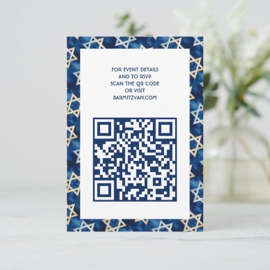 David Waterverf QR Code Bar Bat Mitswa Informatiekaartje (Staand voorkant)