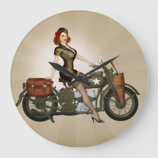 Davidson Army Motorcycle Pinup Clock Grote Klok