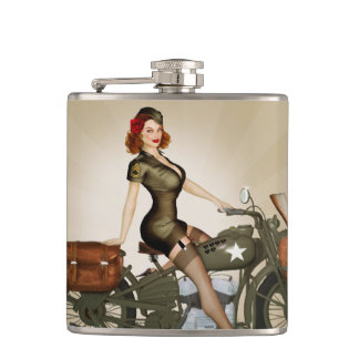 Davidson Army Motorcycle Pinup Flask Heupfles