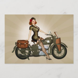 Davidson Army Motorcycle Pinup Invitation Kaart