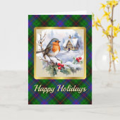 Davidson Tartan w/Robin Personalized Xmas Kaart (Gele Bloem)