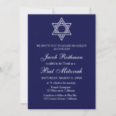 Davidster Eenvoudig Elegant Blauw Bat Mitzvah Kaart (Voorkant)