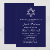 Davidster Eenvoudig Elegant Blauw Bat Mitzvah Kaart (Voorkant / Achterkant)