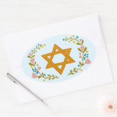 Davidster Handgetekende Bloemrijke Joodse Traditie Ovale Sticker (Envelop)