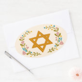 Davidster Handgetekende Joodse Bloemstukken Ovale Sticker (Envelop)