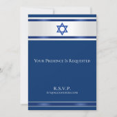 Davidster Witte Satijn Navyblauwe Uitnodiging (Voorkant)