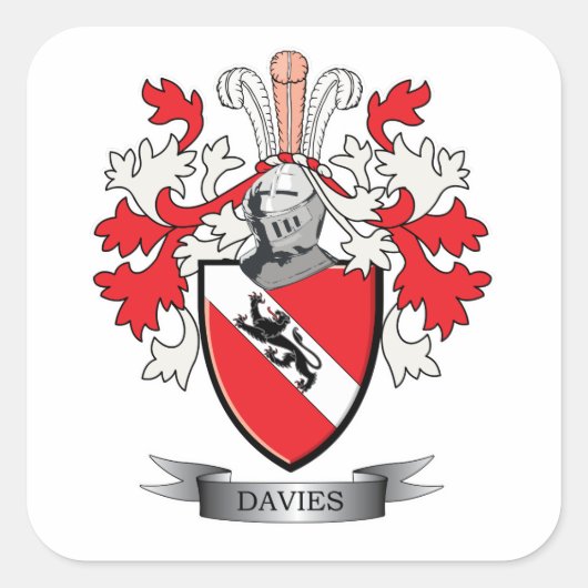 Davies Family Crest Coat of Arms Vierkante Sticker (Voorkant)