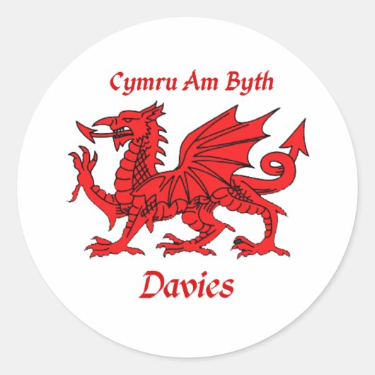 Davies Welsh Dragon Ronde Sticker (Voorkant)