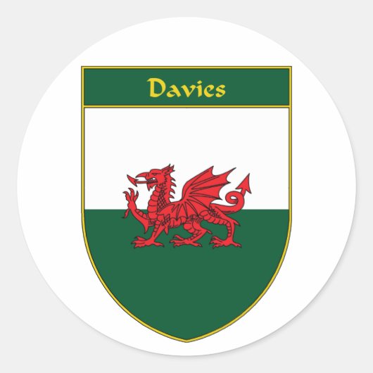 Davies Welsh Flag Shield Ronde Sticker (Voorkant)