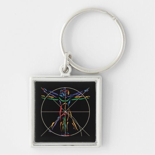 DaVinci Anatomy Man in Chakra Colors Sleutelhanger (Voorkant)