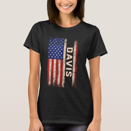Davis Achternaam Shirt Davis Naam American Flag (Voorkant)