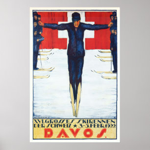 Davos Ski Racing Zwitserland Vintage Ski Poster