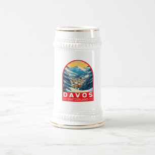 Davos Zwitserland Travel Art Embleem Bierpul