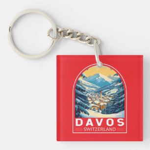 Davos Zwitserland Travel Art Embleem Sleutelhanger