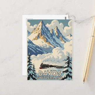 Davos Zwitserland Treinreizen Art Vintage Briefkaart