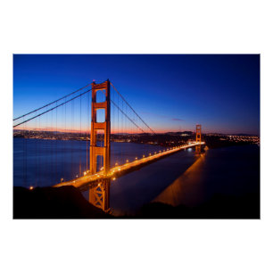 Dawn over San Francisco en Golden Gate Bridge. Perfect Poster