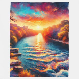 Dawn's Tranquil Embrace: Comal River Sunrise is he Fleece Deken