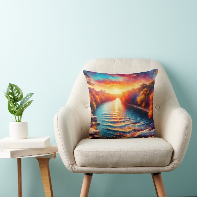 Dawn's Tranquil Embrace: Comal River Sunrise is he Kussen (Stoel)