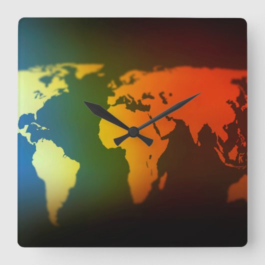 Day & night world map clock vierkante klok (Voorkant)