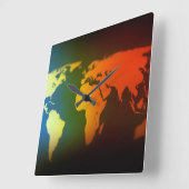 Day & night world map clock vierkante klok (Hoek)