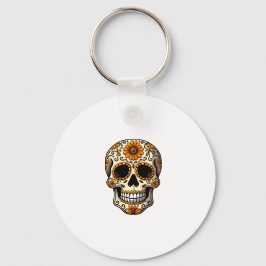 Day Of Dead Sugar Skull Floral Skeleton Head Bone  Sleutelhanger (Voorkant)