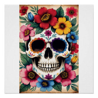 Day of the Dead Floral Skull Perfect Poster