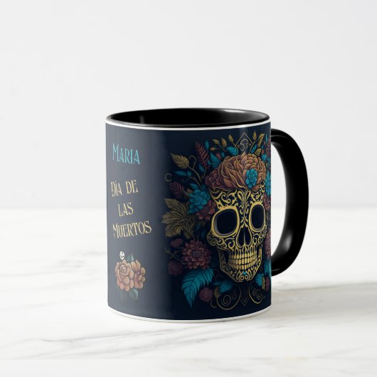 Day of the Dead Naam toevoegen Skull Black Inside Mok (Voorkant rechts)