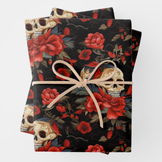 Day of the Dead Skull and red Roses Inpakpapier Vel