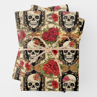 Day of the Dead Skull and Roses Pack Inpakpapier Vel