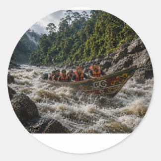 DAYAK-LANGBOOTAVONTUUR OP DE WILDE BORNEO-STROOMVE RONDE STICKER