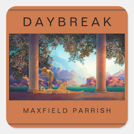 DAYBREAK Maxfield Parrish 1922 .. Hi-Def Flat Kaar Vierkante Sticker (Voorkant)