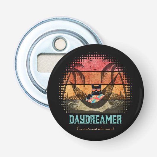 Daydreaming Cool Cat's Tropical Escape Button Flesopener (Voorkant)
