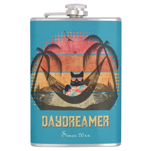 Daydreaming Cool Cat's Tropical Escape Heupfles (Voorkant)