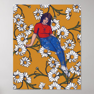 Daydroaming Spring Witch Daisy Art Poster