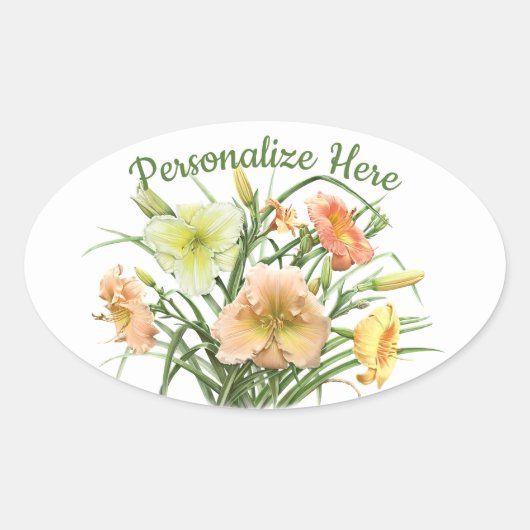 Daylily Bouquet , gepersonaliseerd Ovale Sticker (Voorkant)