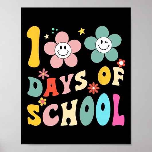 Days of School Groovy 100th Day School Teacher Kin Poster (Voorkant)