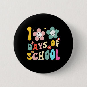 Days of School Groovy 100th Day School Teacher Kin Ronde Button 5,7 Cm