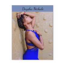Daysha Nichole, in blauwe jurk, briefkaart