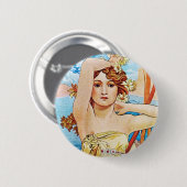 Daytime, Alphonse Mucha Ronde Button 5,7 Cm (Voorkant /achterkant)