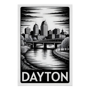 Dayton Ohio Silhouette Zwart Wit Houtsnede Perfect Poster