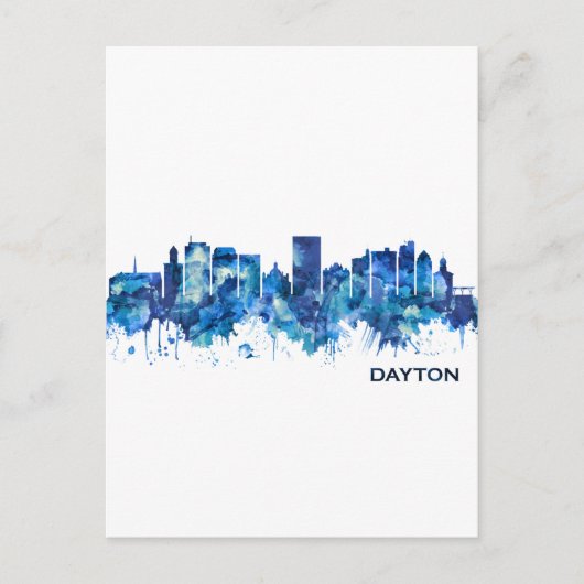 Dayton Ohio Skyline Blue Feestdagenkaart (Voorkant)