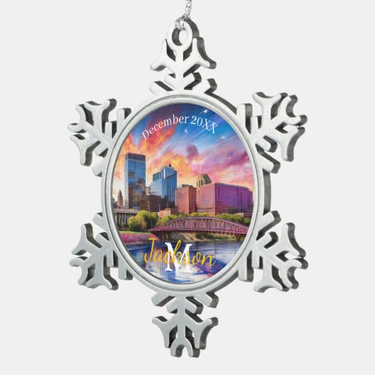 Dayton Snowflake Pewter Kerstversiering Tin Sneeuwvlok Ornament (Rechts)