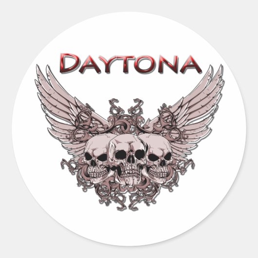 Daytona 3 Flying Skulls rood Ronde Sticker (Voorkant)