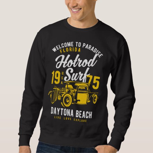 Daytona Beach Florida Retro Hotrod Surf Distressed Trui (Voorkant)