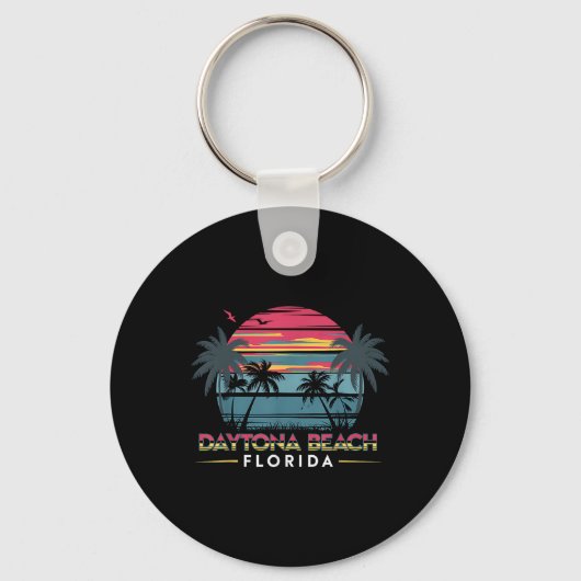 Daytona Beach Florida Zomervakantie Retro Design Sleutelhanger (Voorkant)