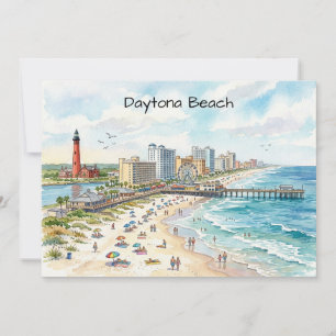 Daytona Beach Kustcharme Watercolor Kunst Kaart