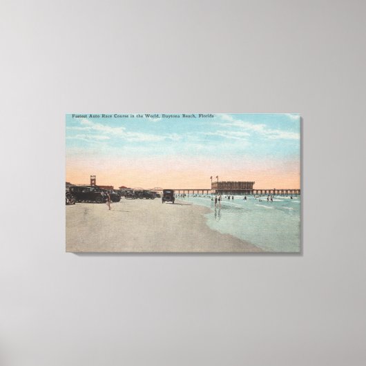 Daytona, FL - Uitzicht van strand met auto's & Canvas Afdruk (Voorkant)