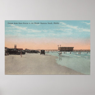 Daytona, FL - Uitzicht van strand met auto's & Poster