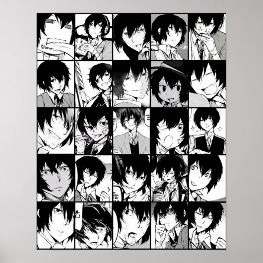 Dazai osamu collage manga black and white version poster (Voorkant)