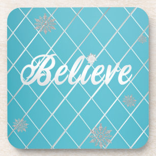 Dazzling Believe Licht Blauw en Zilver Bier Onderzetter